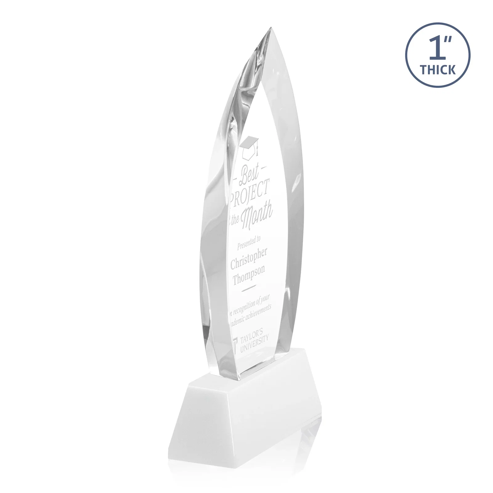 Branded Optical Crystal Arrowhead Award with Base-Line Etch on Tapered Base, awards for retirement presentations