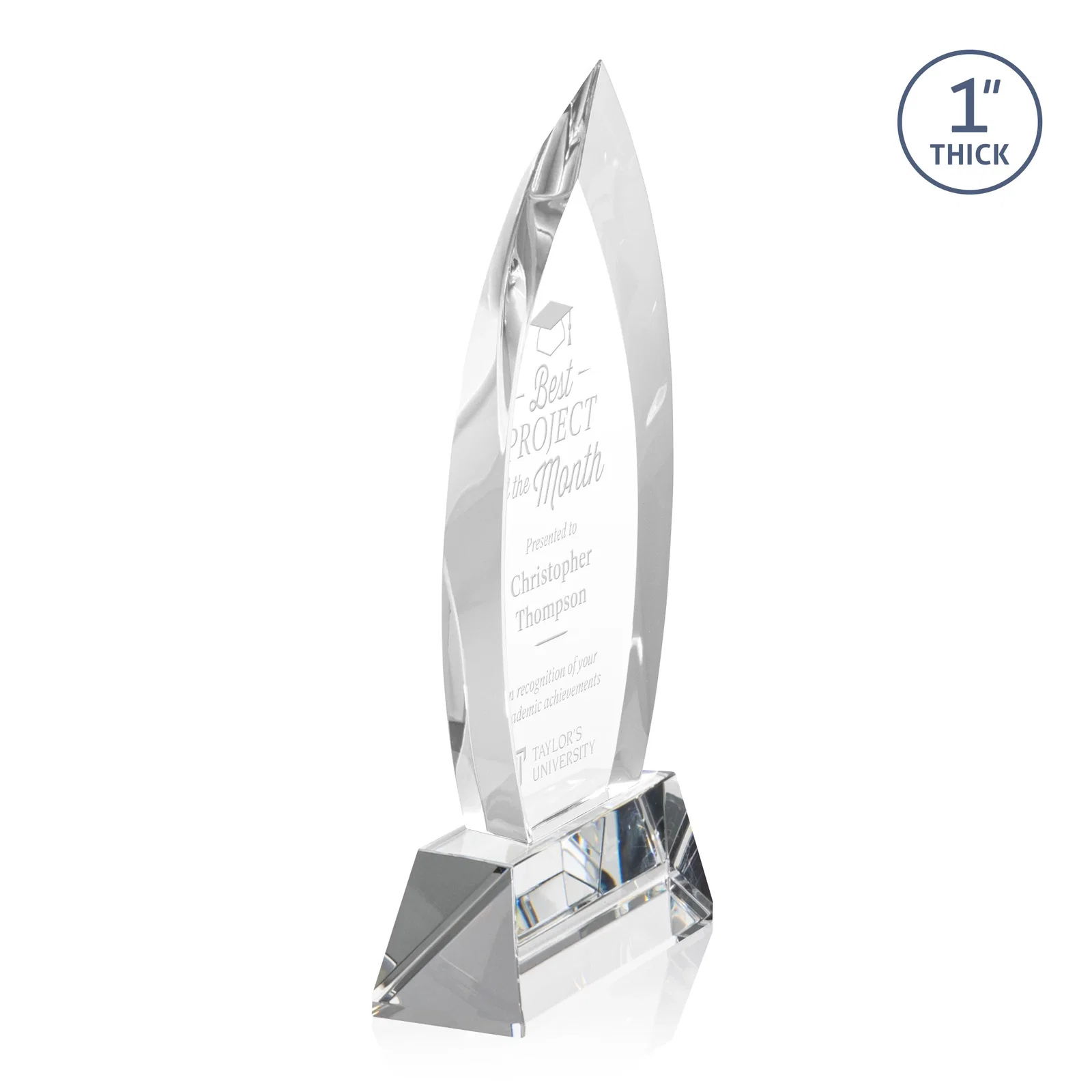 Custom Optical Crystal Arrowhead Award with Base-Line Etch on Tapered Base, awards for retirement presentations