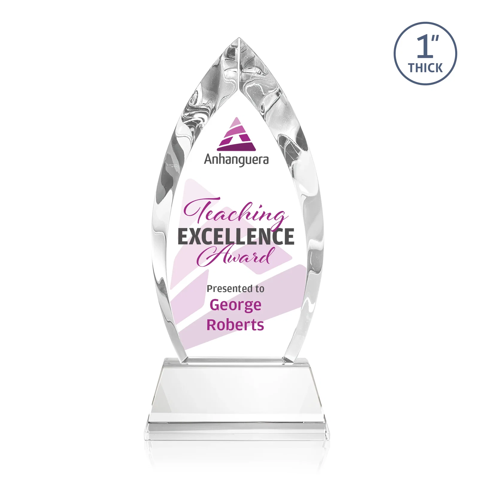 Branded Optical Crystal Arrowhead Award with Base-Line Etch on Tapered Base, awards for donor appreciation