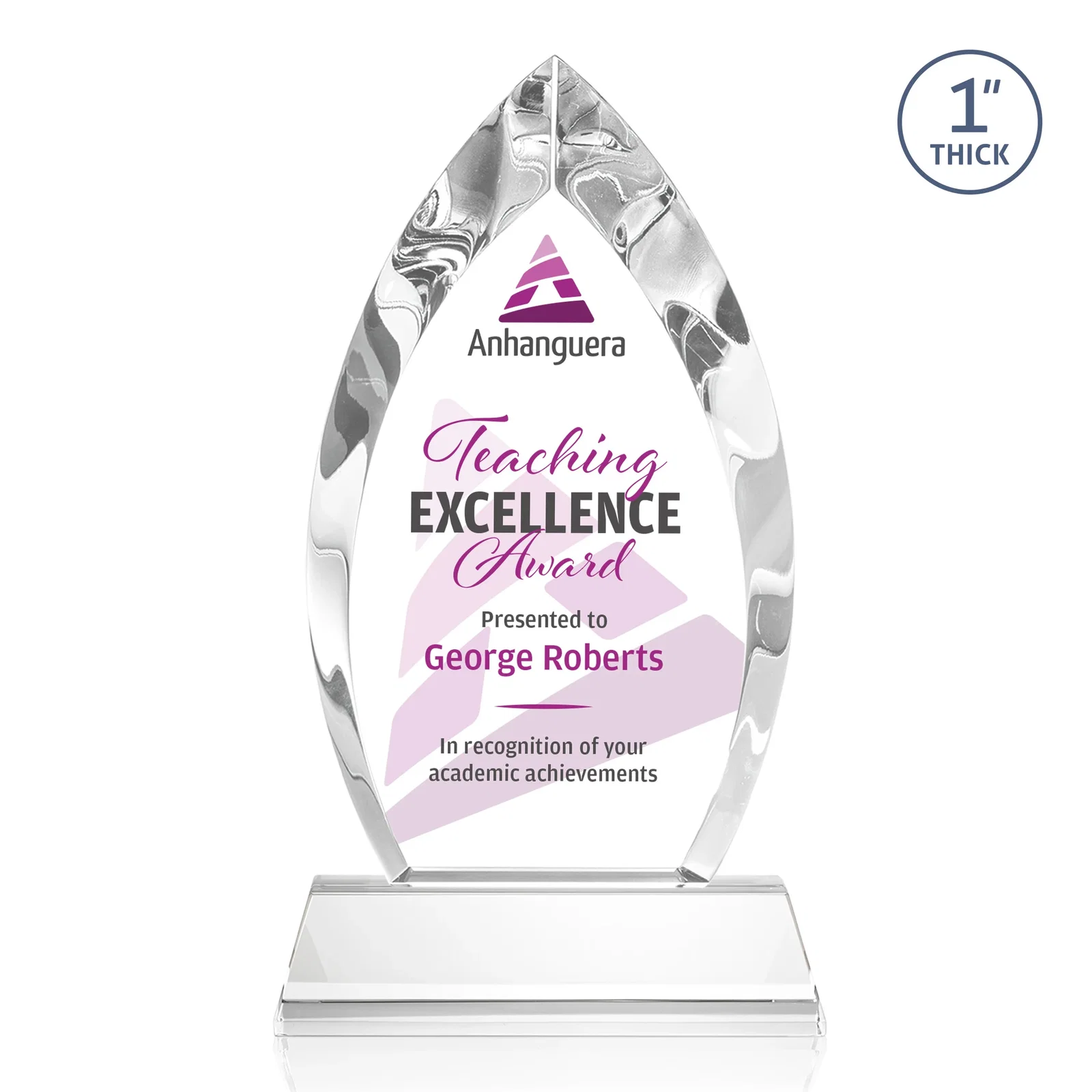 Branded Optical Crystal Arrowhead Award with Base-Line Etch on Tapered Base, awards for graduation ceremonies