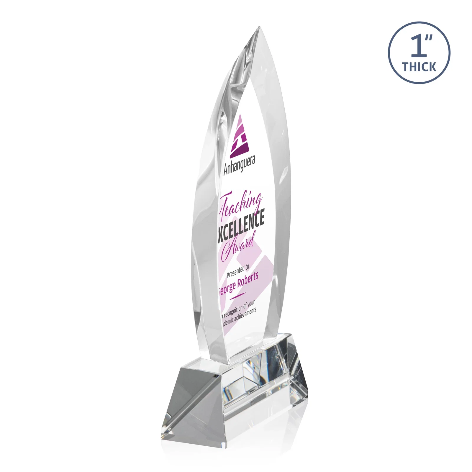 Branded Optical Crystal Arrowhead Award with Base-Line Etch on Tapered Base, awards for volunteer appreciation