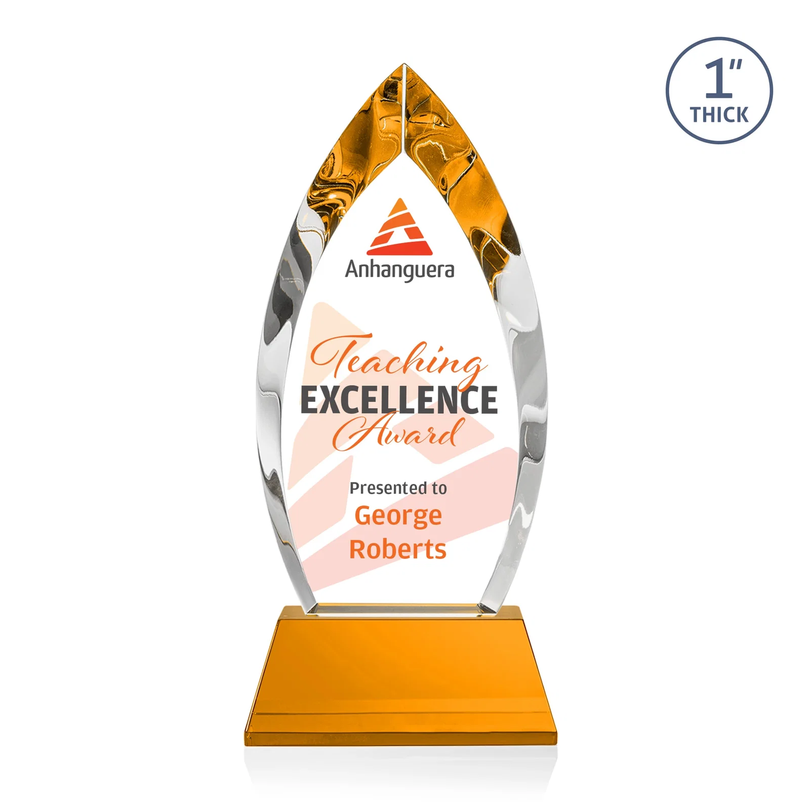 Branded Optical Crystal Arrowhead Award with Base-Line Etch on Tapered Base, awards for company anniversary events