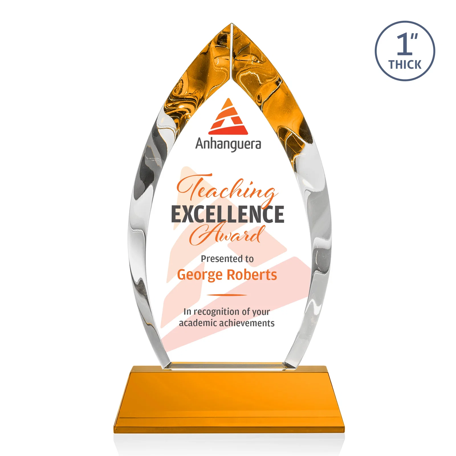 Custom printed Optical Crystal Arrowhead Award with Base-Line Etch on Tapered Base, awards for employee recognition