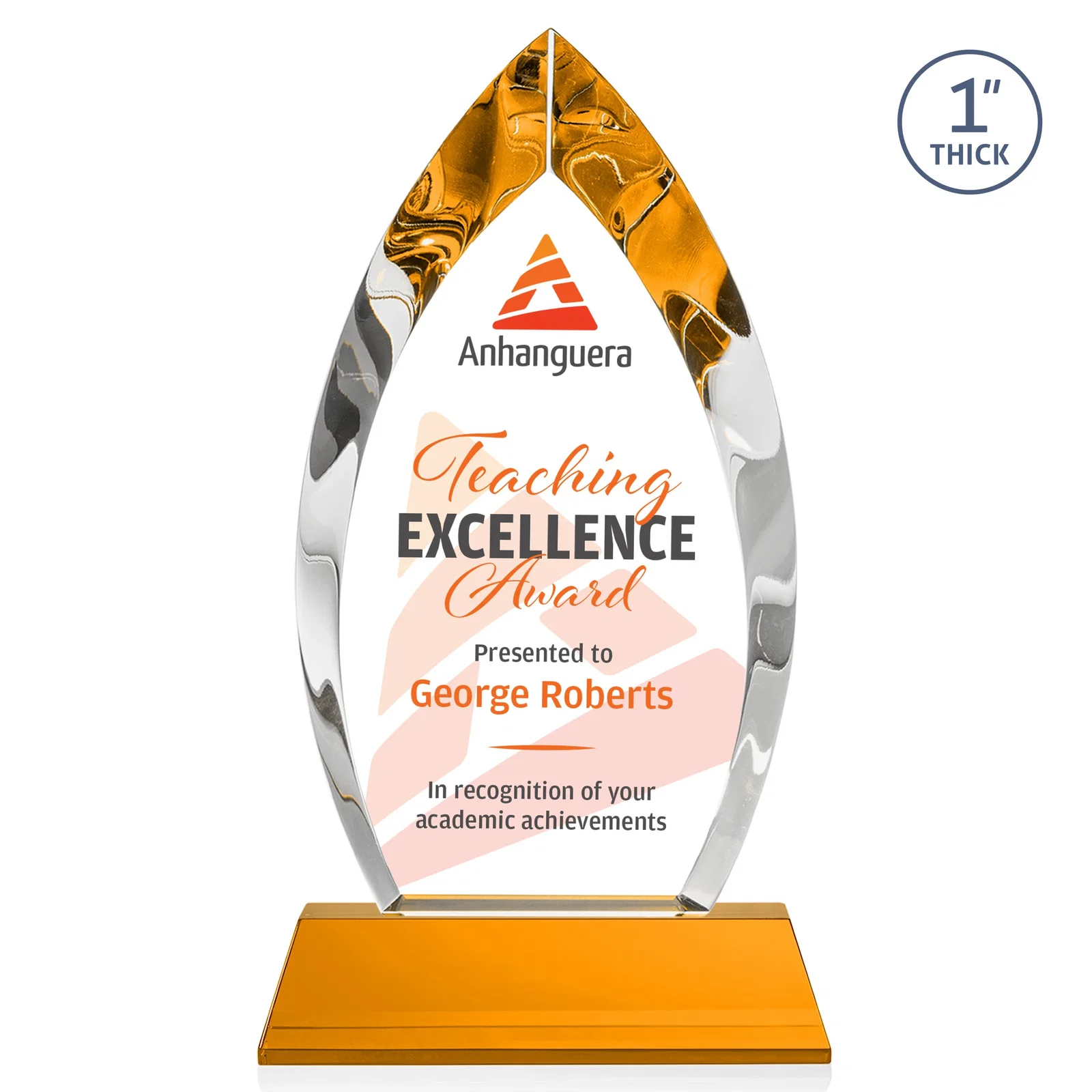 Custom printed Optical Crystal Arrowhead Award with Base-Line Etch on Tapered Base, awards for corporate award ceremonies