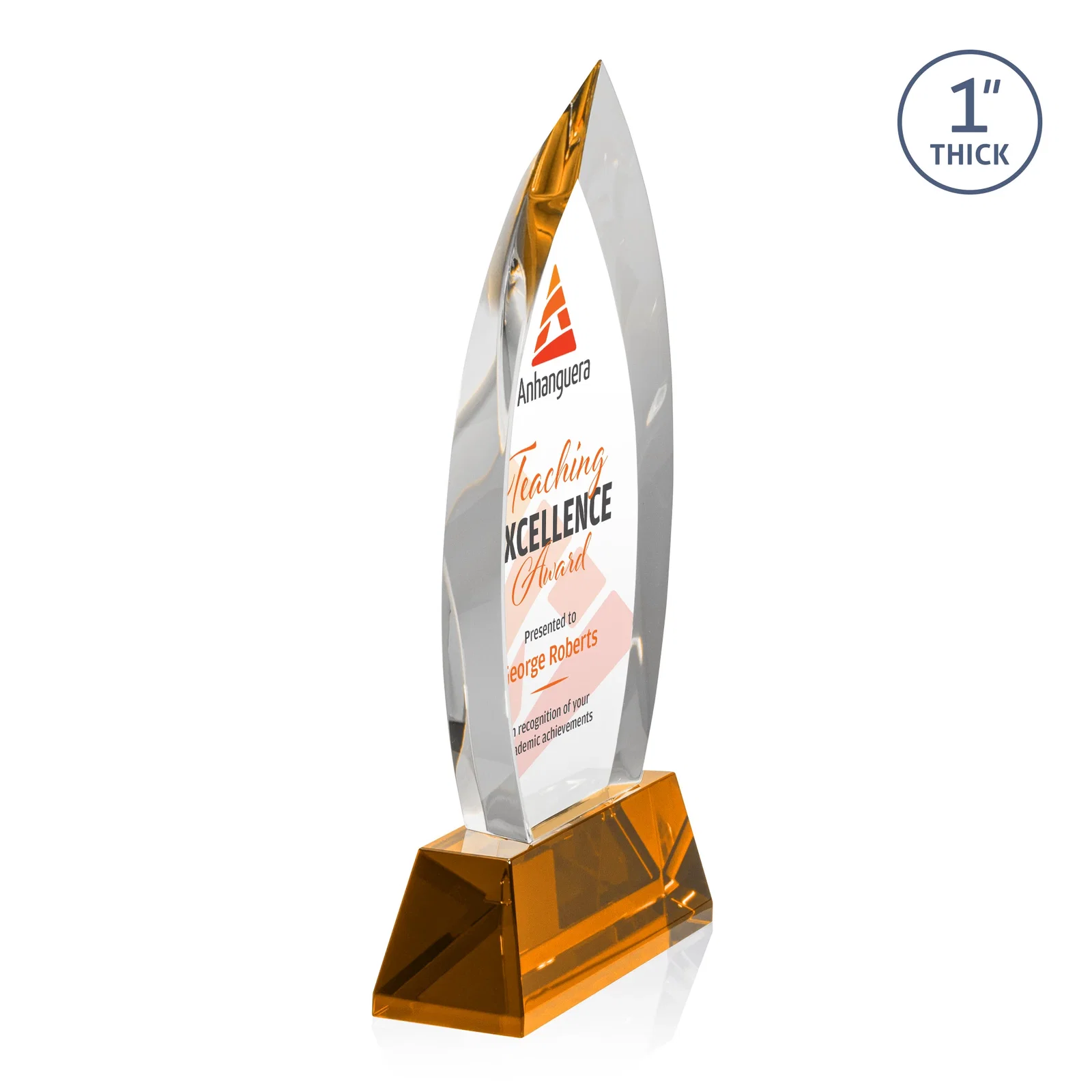 Custom printed Optical Crystal Arrowhead Award with Base-Line Etch on Tapered Base, awards for service anniversary gifts