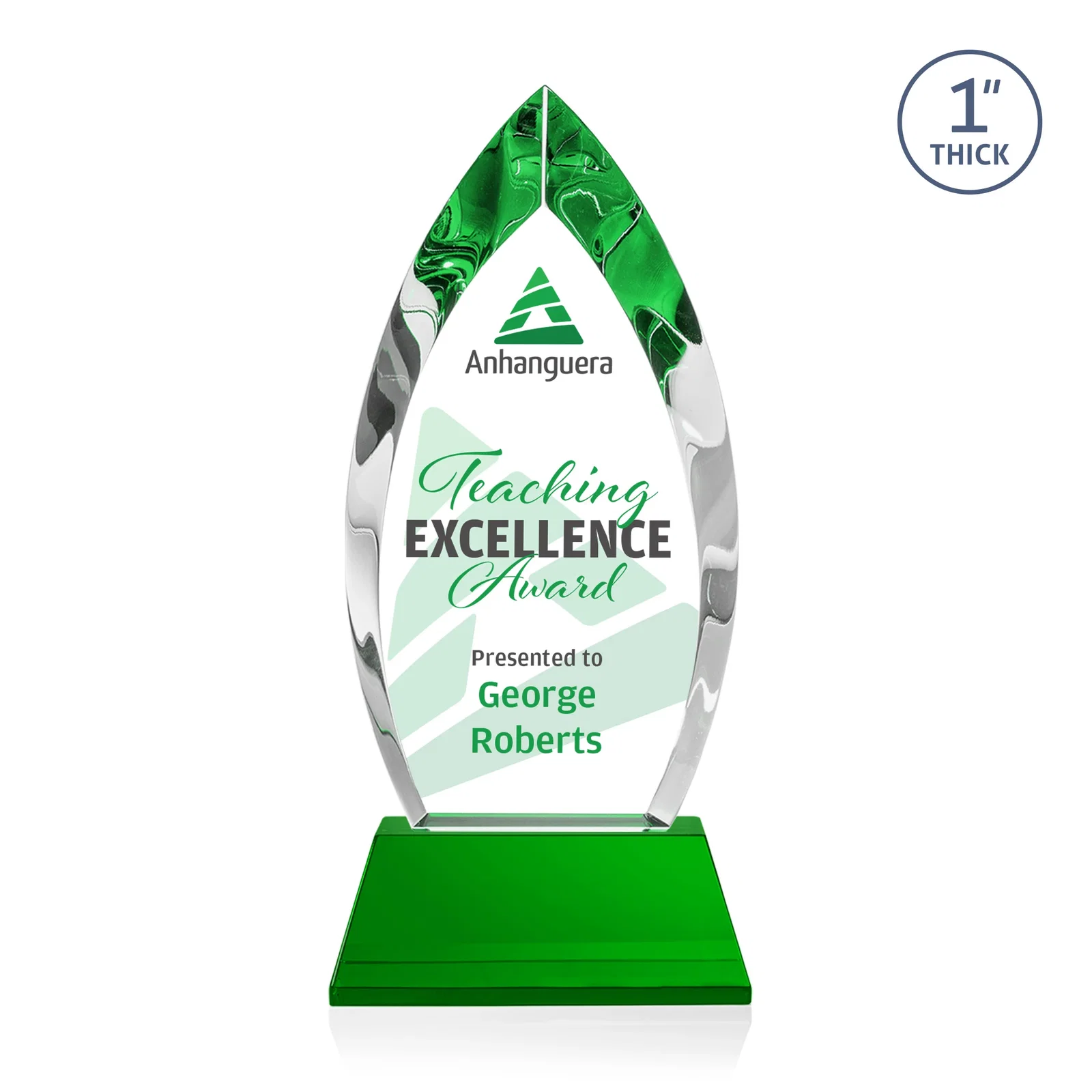 Custom printed Optical Crystal Arrowhead Award with Base-Line Etch on Tapered Base, awards for retirement presentations