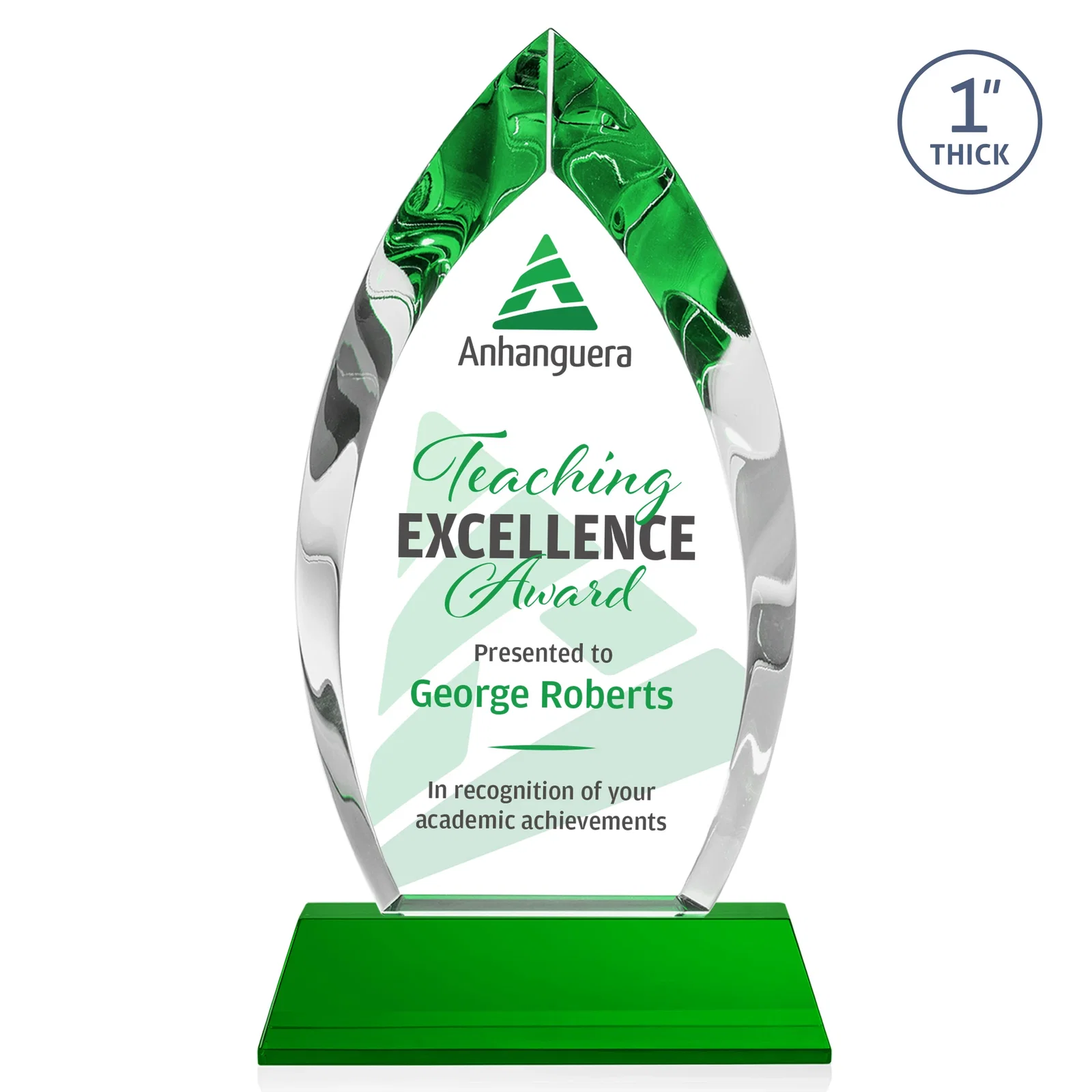 Custom printed Optical Crystal Arrowhead Award with Base-Line Etch on Tapered Base, awards for donor appreciation