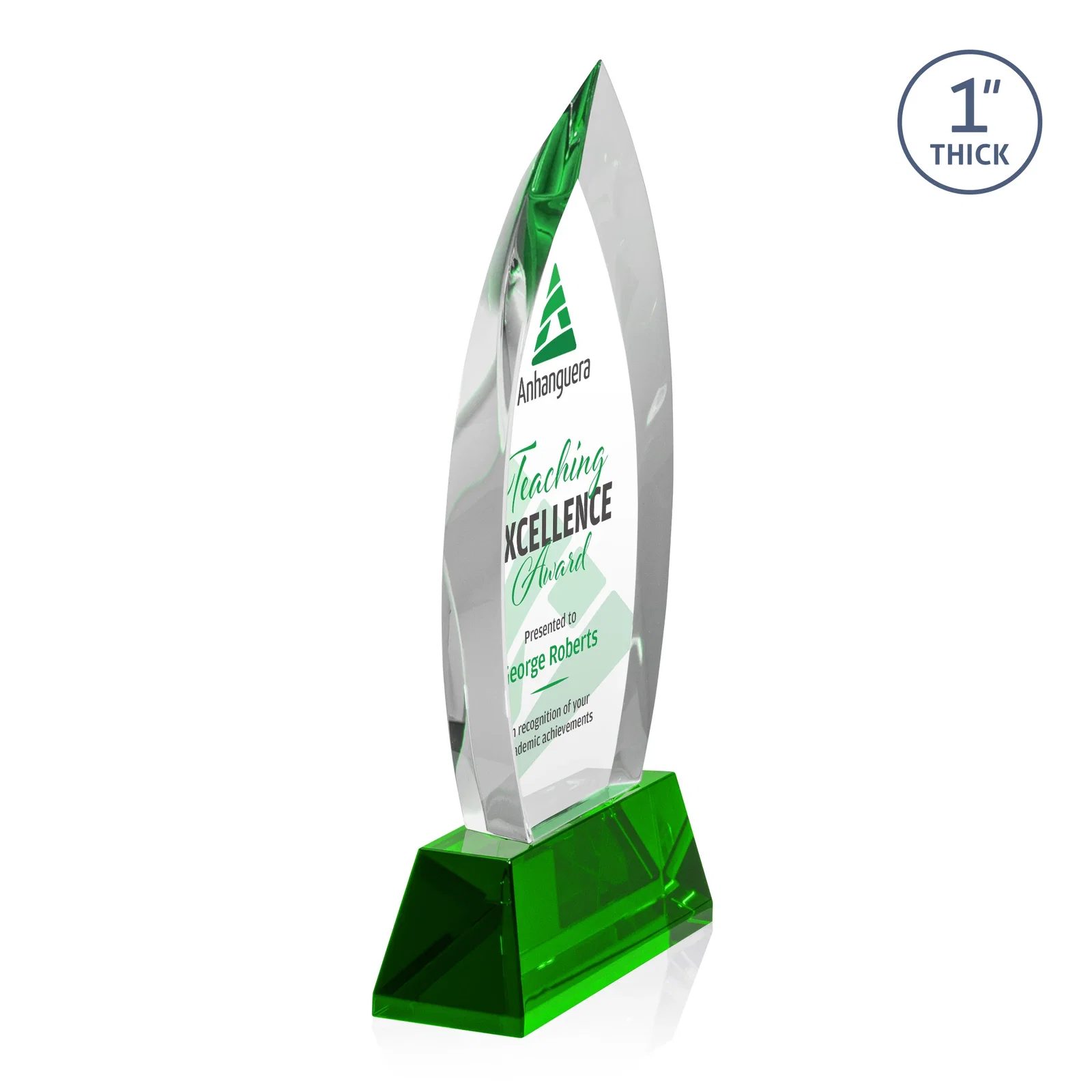 Custom printed Optical Crystal Arrowhead Award with Base-Line Etch on Tapered Base, awards for graduation ceremonies