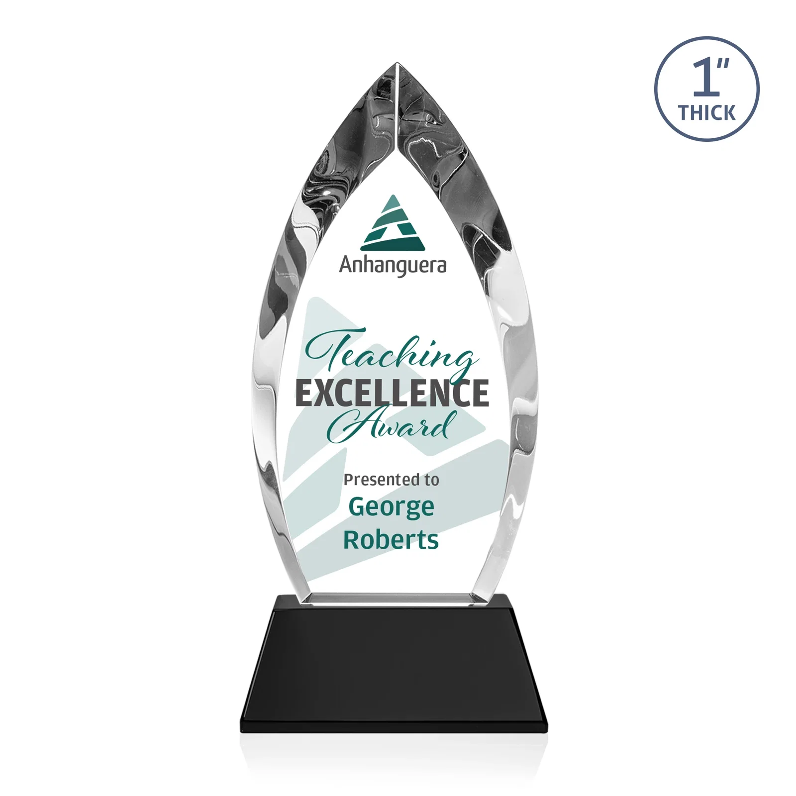 Custom printed Optical Crystal Arrowhead Award with Base-Line Etch on Tapered Base, awards for volunteer appreciation