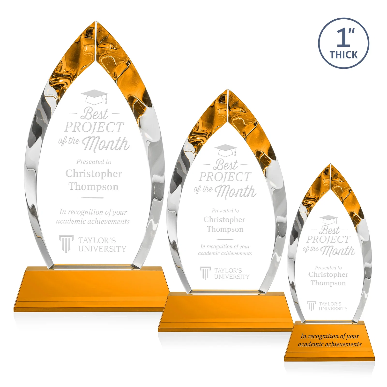 Custom Optical Crystal Arrowhead Award with Base-Line Etch on Tapered Base, awards for donor appreciation