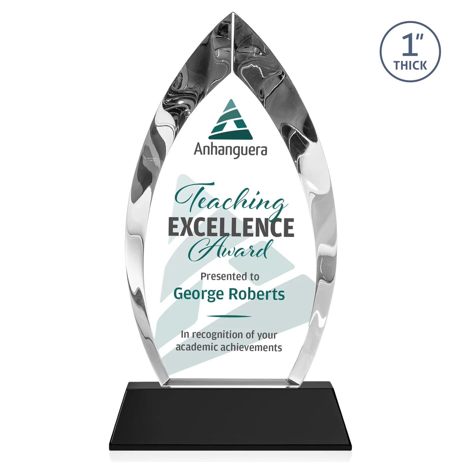 Custom printed Optical Crystal Arrowhead Award with Base-Line Etch on Tapered Base, awards for company anniversary events