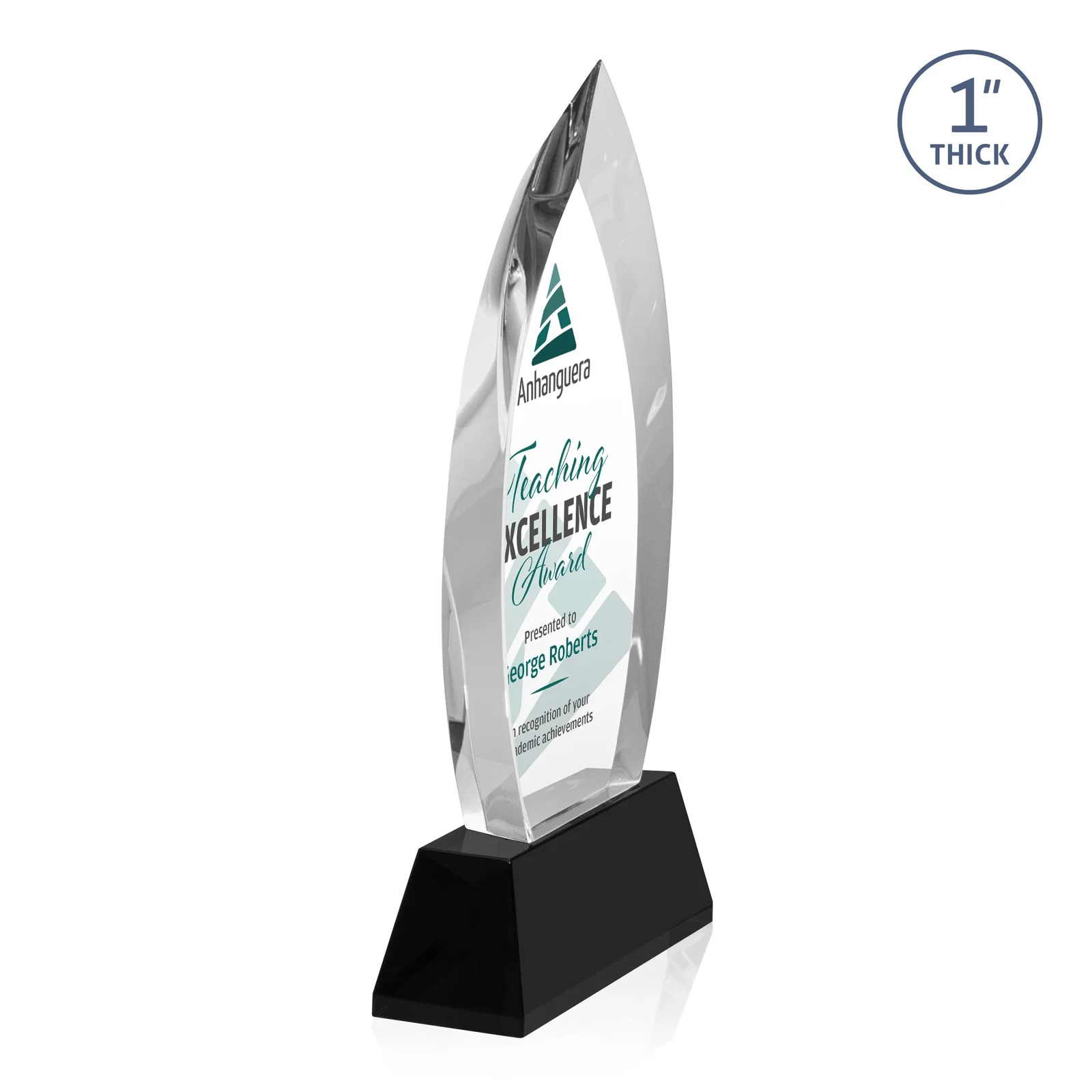 Customized Optical Crystal Arrowhead Award with Base-Line Etch on Tapered Base, awards for employee recognition