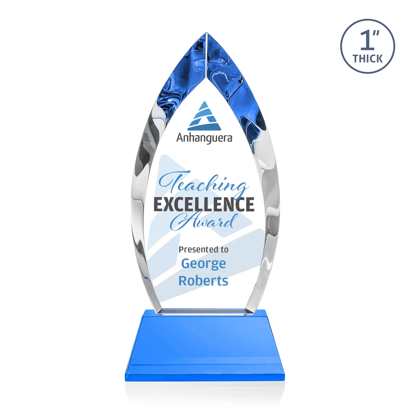 Custom engraved Optical Crystal Arrowhead Award with Base-Line Etch on Tapered Base, awards for employee recognition