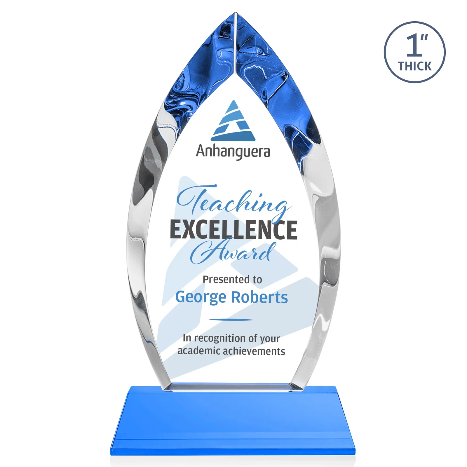 Custom engraved Optical Crystal Arrowhead Award with Base-Line Etch on Tapered Base, awards for service anniversary gifts