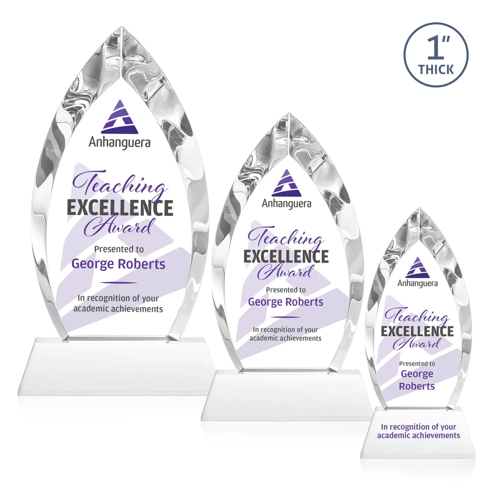 Custom engraved Optical Crystal Arrowhead Award with Base-Line Etch on Tapered Base, awards for retirement presentations
