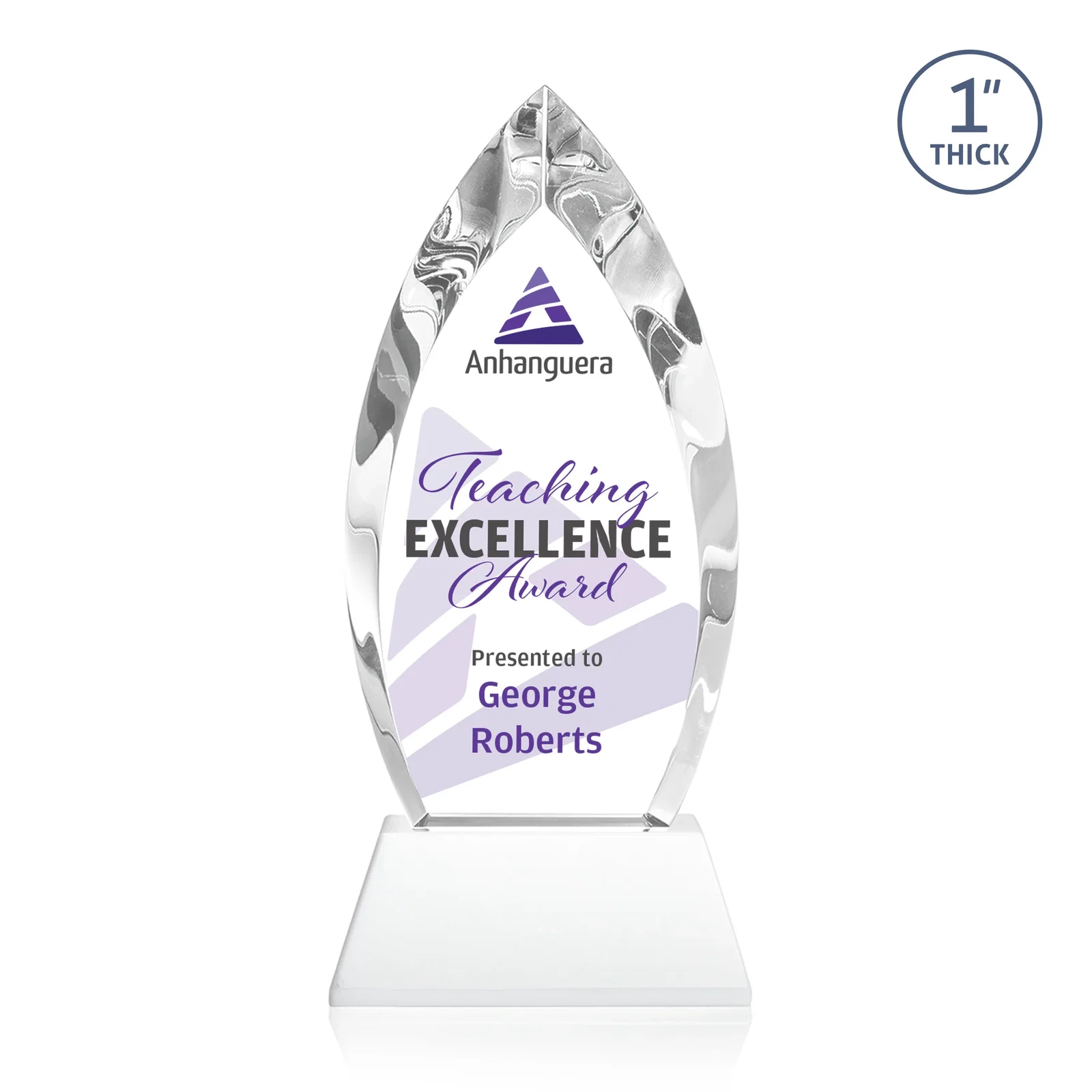 Custom engraved Optical Crystal Arrowhead Award with Base-Line Etch on Tapered Base, awards for team milestone celebrations