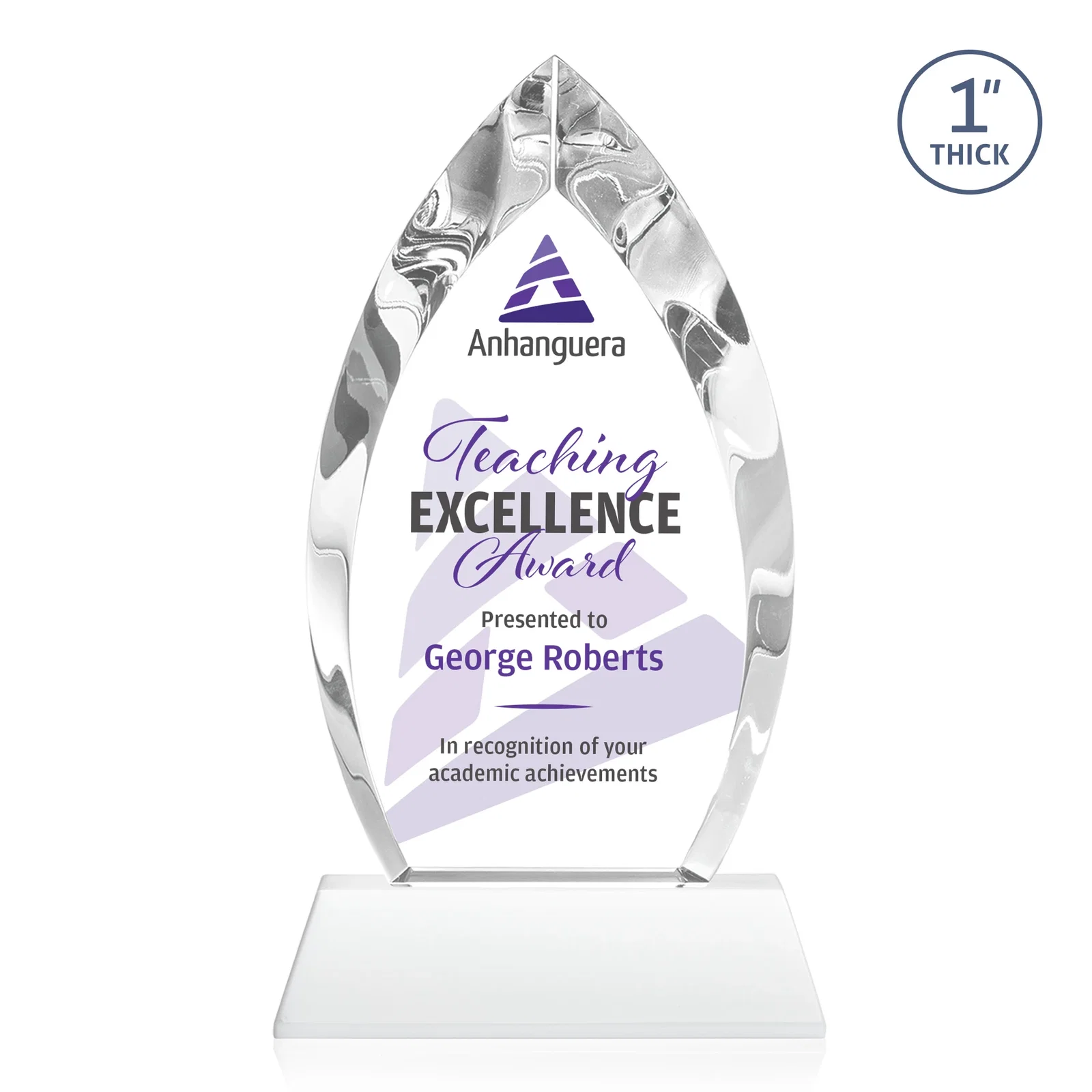 Custom engraved Optical Crystal Arrowhead Award with Base-Line Etch on Tapered Base, awards for donor appreciation