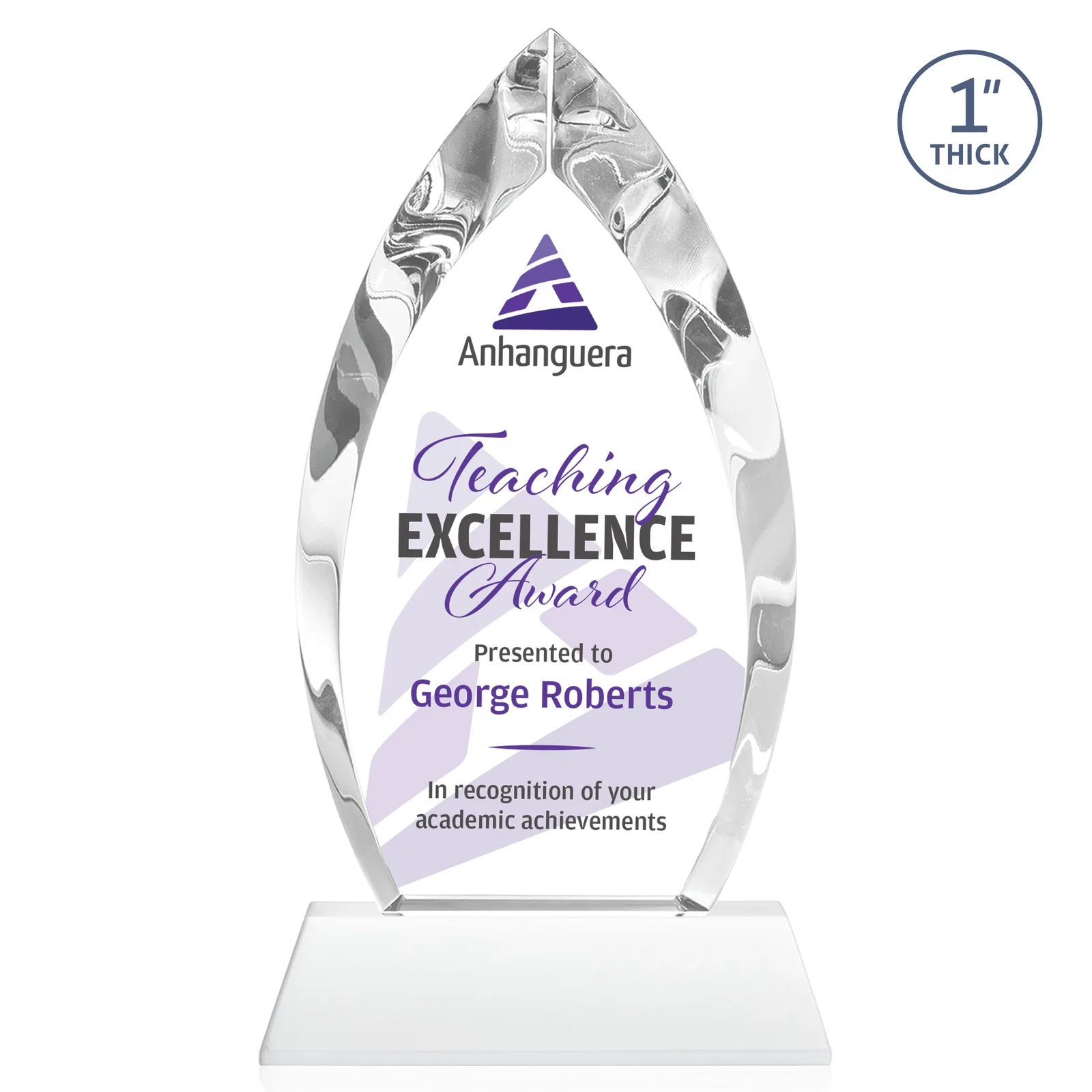 Custom engraved Optical Crystal Arrowhead Award with Base-Line Etch on Tapered Base, awards for graduation ceremonies
