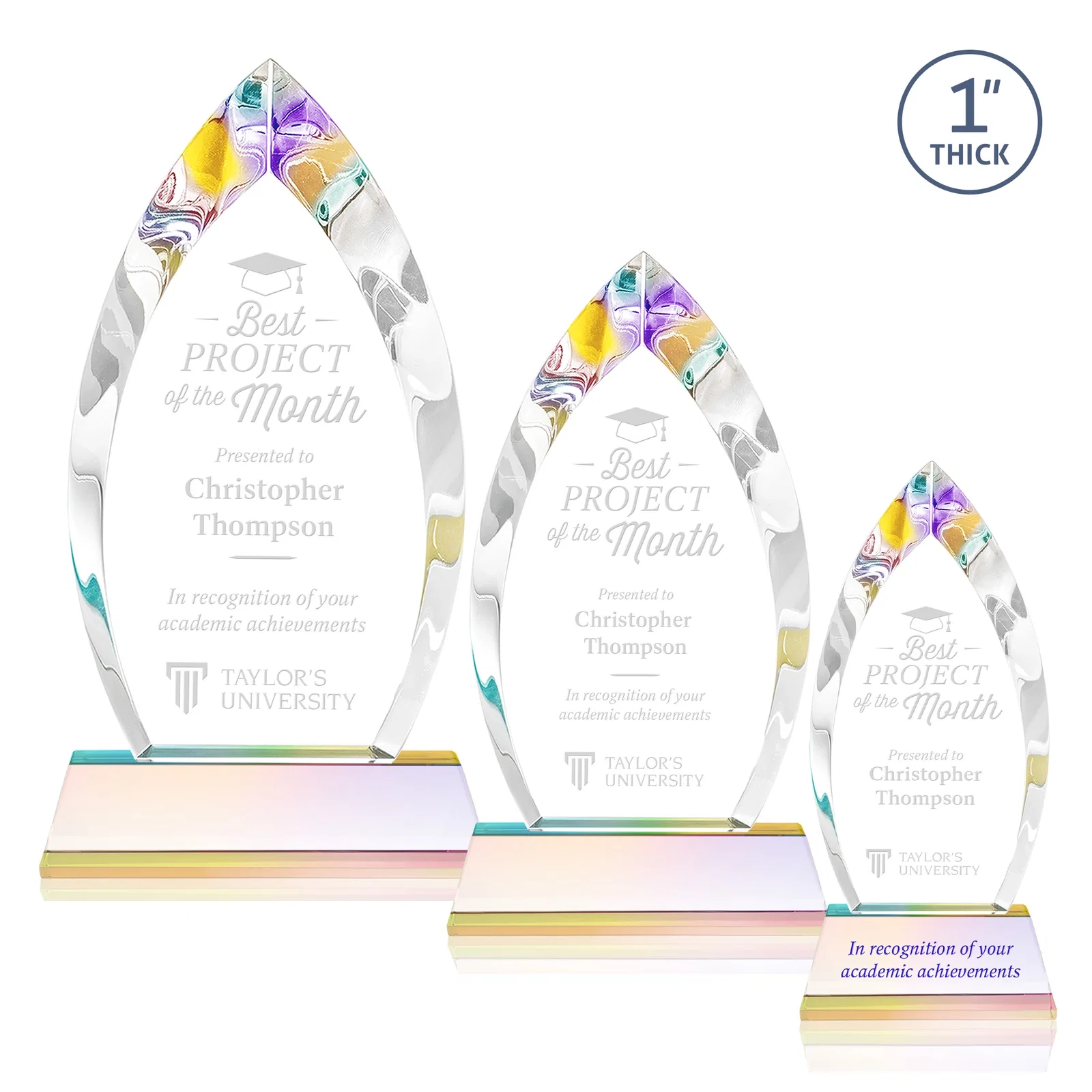Custom engraved Optical Crystal Arrowhead Award with Base-Line Etch on Tapered Base, awards for volunteer appreciation
