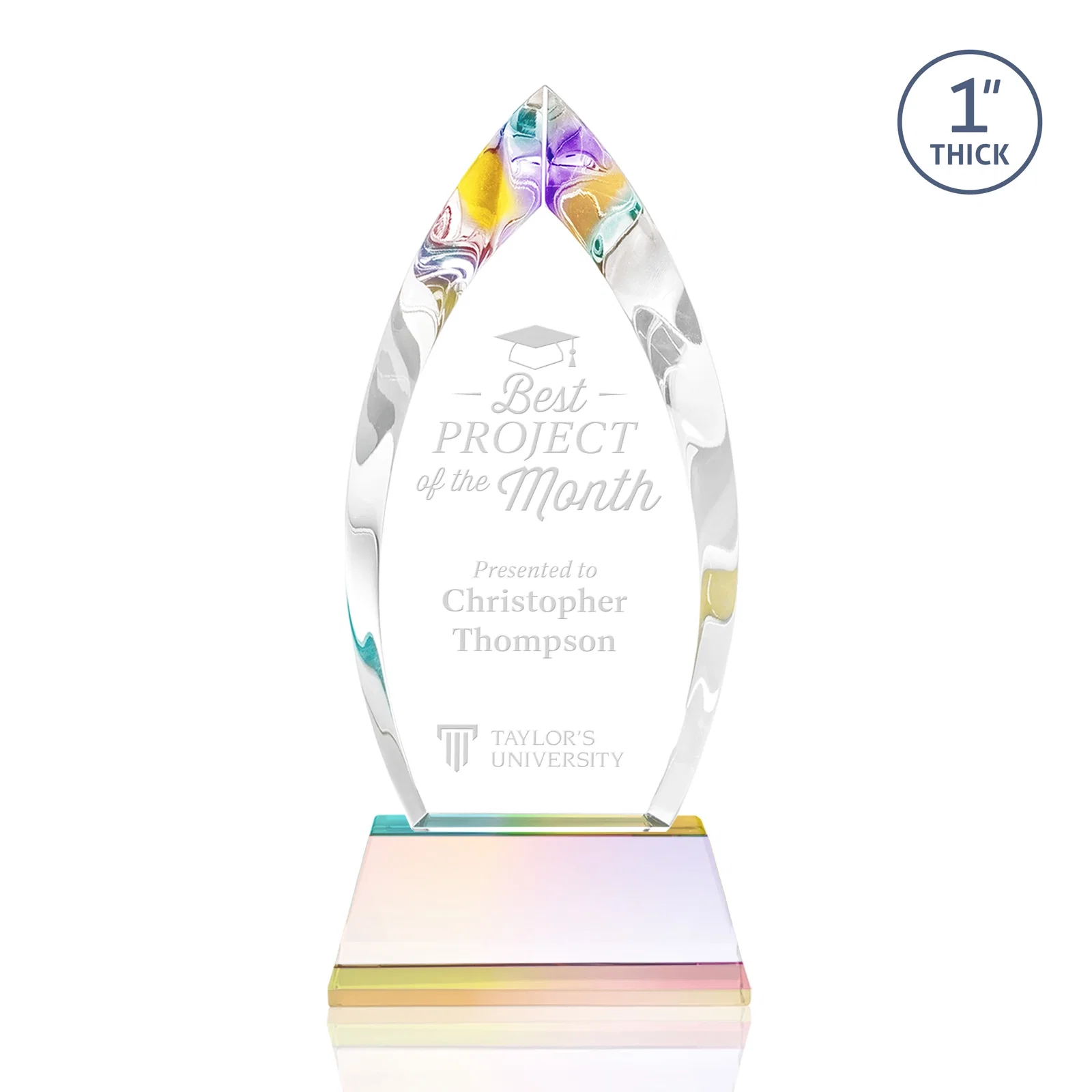 Custom engraved Optical Crystal Arrowhead Award with Base-Line Etch on Tapered Base, awards for dealer and partner awards