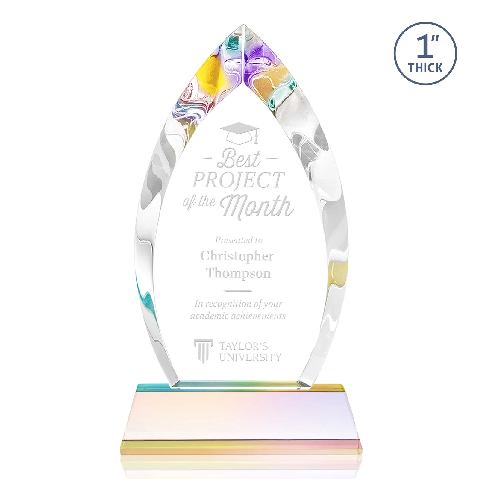 Custom engraved Optical Crystal Arrowhead Award with Base-Line Etch on Tapered Base, awards for company anniversary events