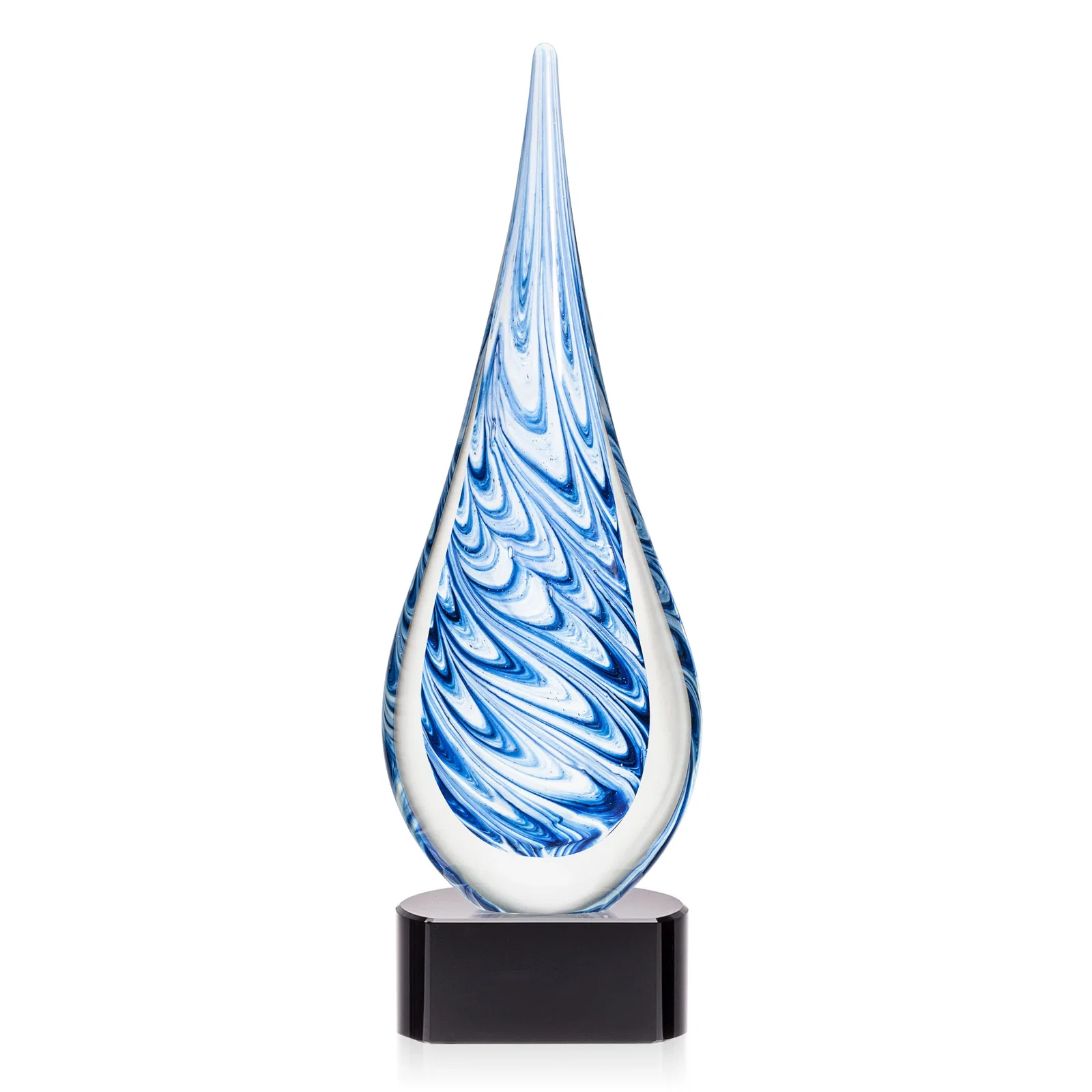 Personalized Blue and White Swirl Glass Teardrop Award, Five Color Choices for service anniversary gifts