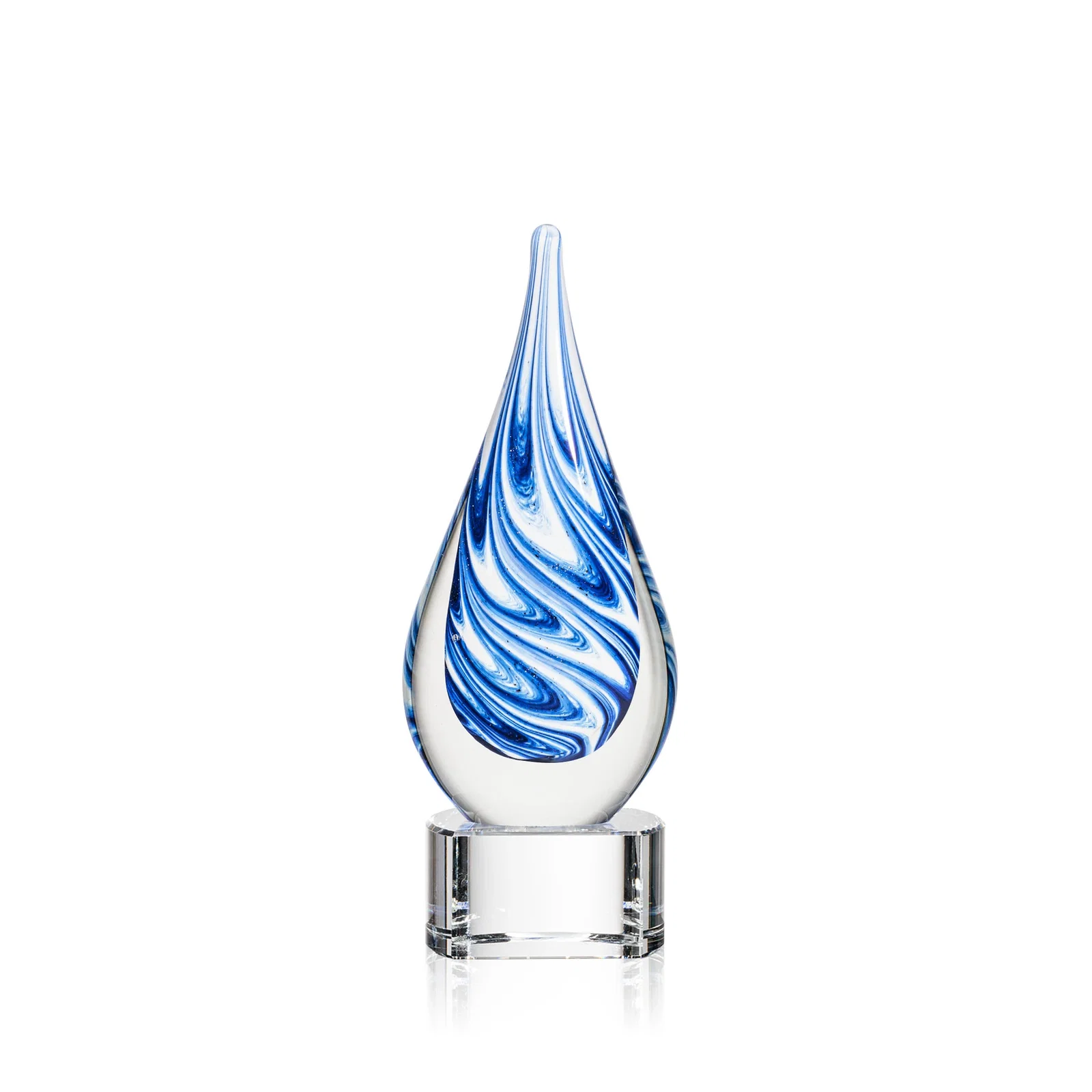 Personalized Blue and White Swirl Glass Teardrop Award, Five Color Choices for donor appreciation