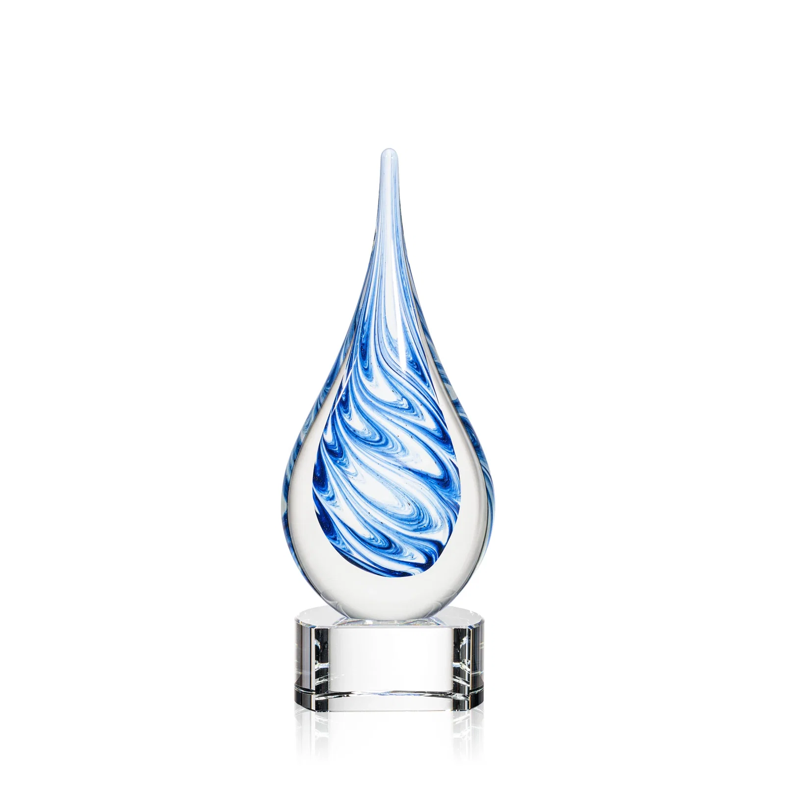 Personalized Blue and White Swirl Glass Teardrop Award, Five Color Choices for graduation ceremonies