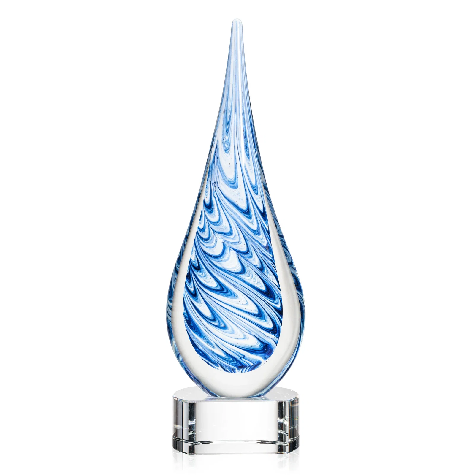Personalized Blue and White Swirl Glass Teardrop Award, Five Color Choices for safety achievement programs