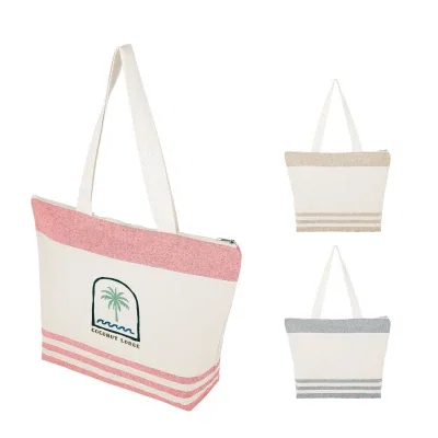 Zippered recycled cotton tote bag shown from the front