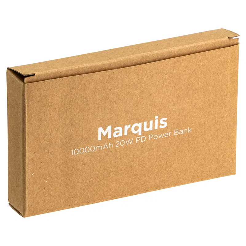 Custom Marquis Power Bank shown in its retail packaging box