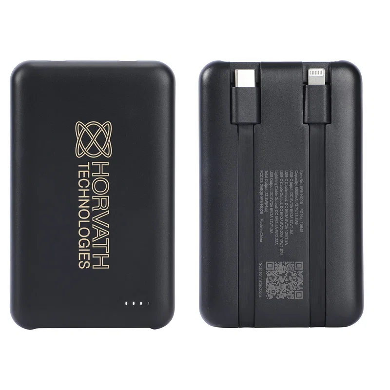 Close-up of the Marquis branded wireless power bank imprint area
