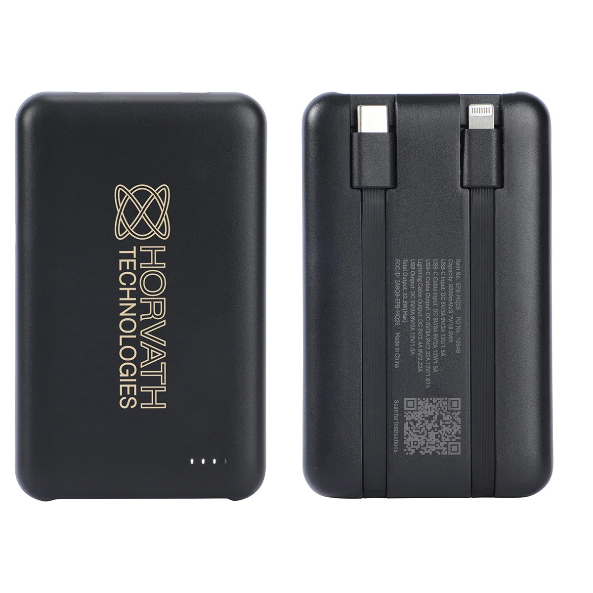 Close-up of the Marquis branded wireless power bank imprint area