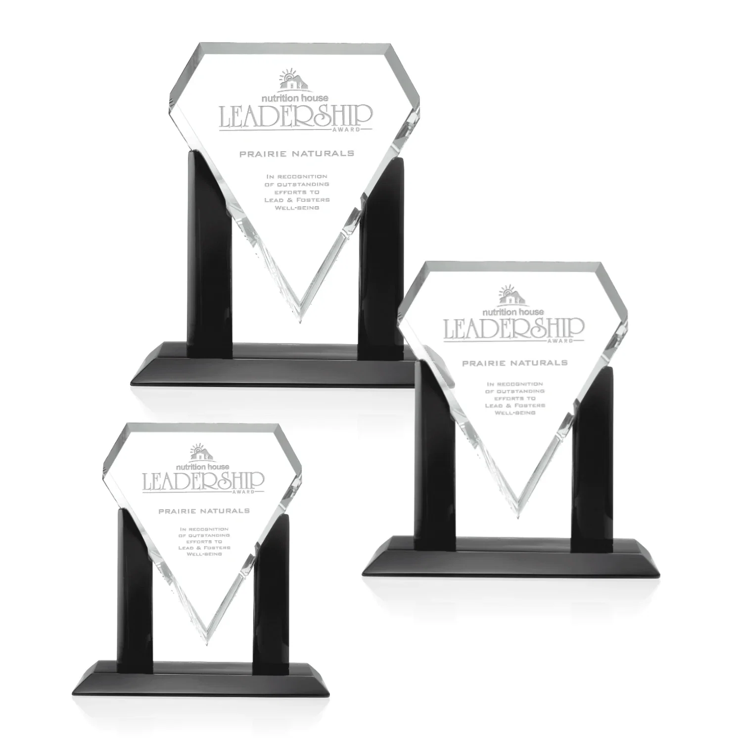 Custom Starfire Crystal Gemstone Award on Black Piano-Finish Base, awards for employee recognition