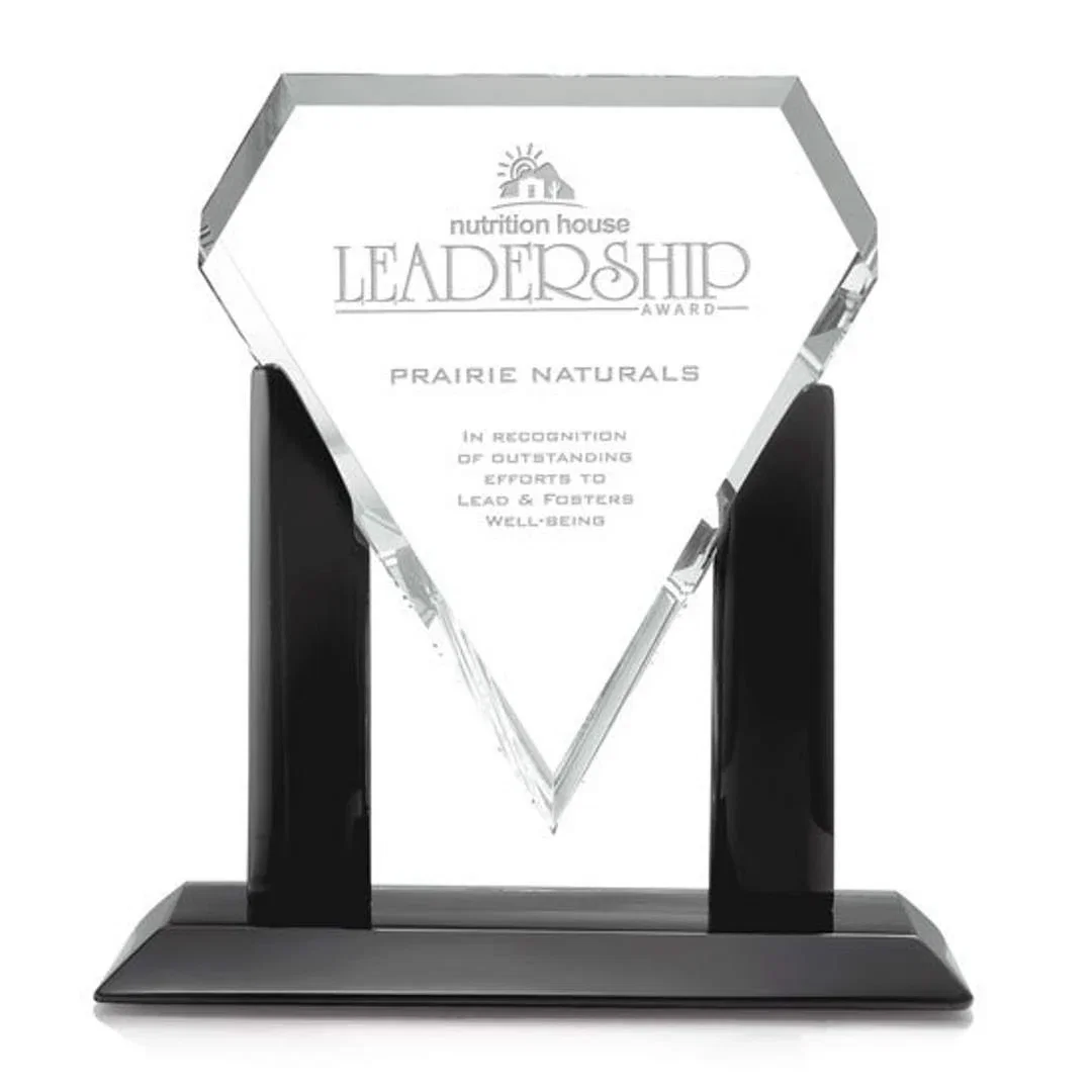Custom Starfire Crystal Gemstone Award on Black Piano-Finish Base, awards for corporate award ceremonies