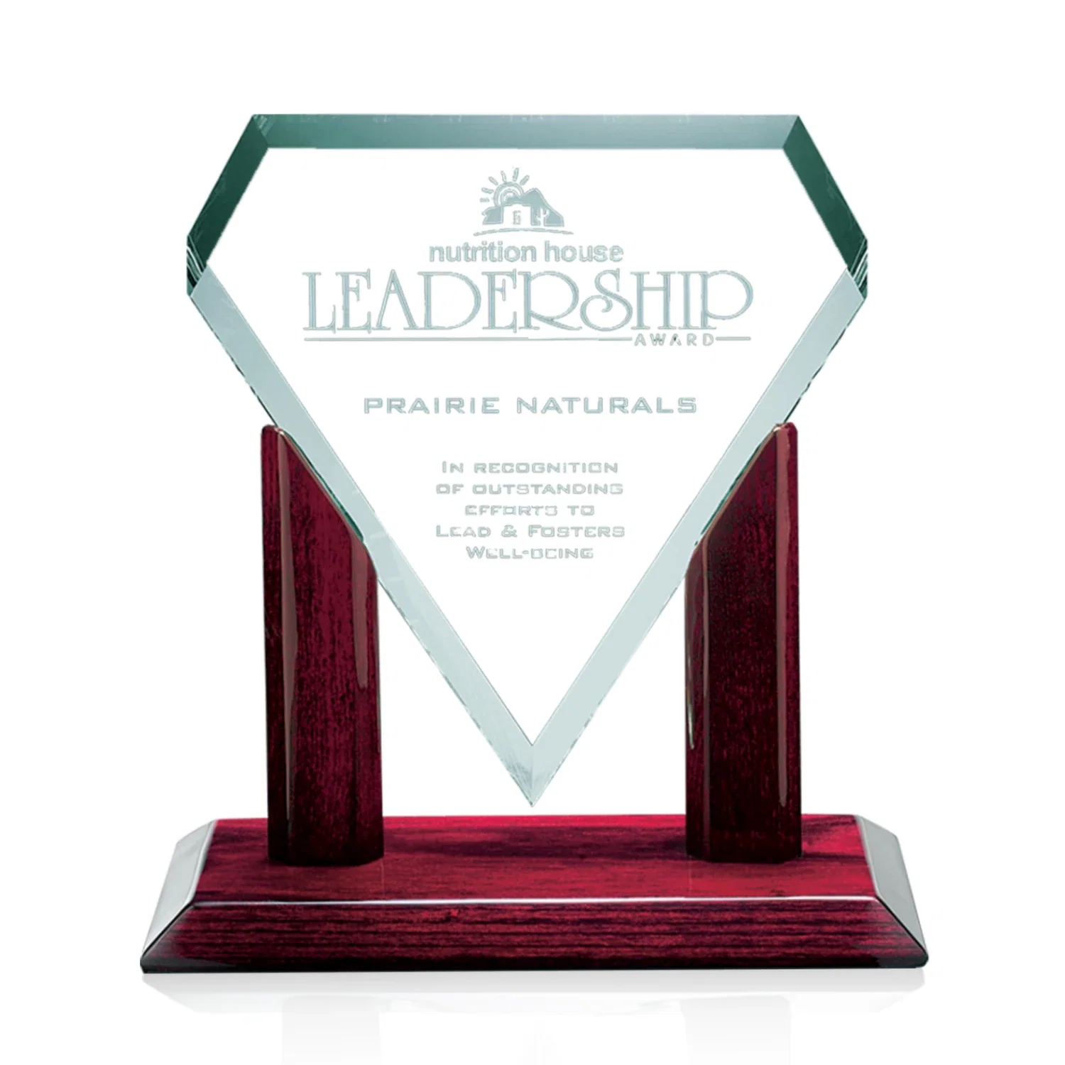 Custom Jade Glass Gemstone Award With Uncolored, Light-Catching Facets for service anniversary gifts