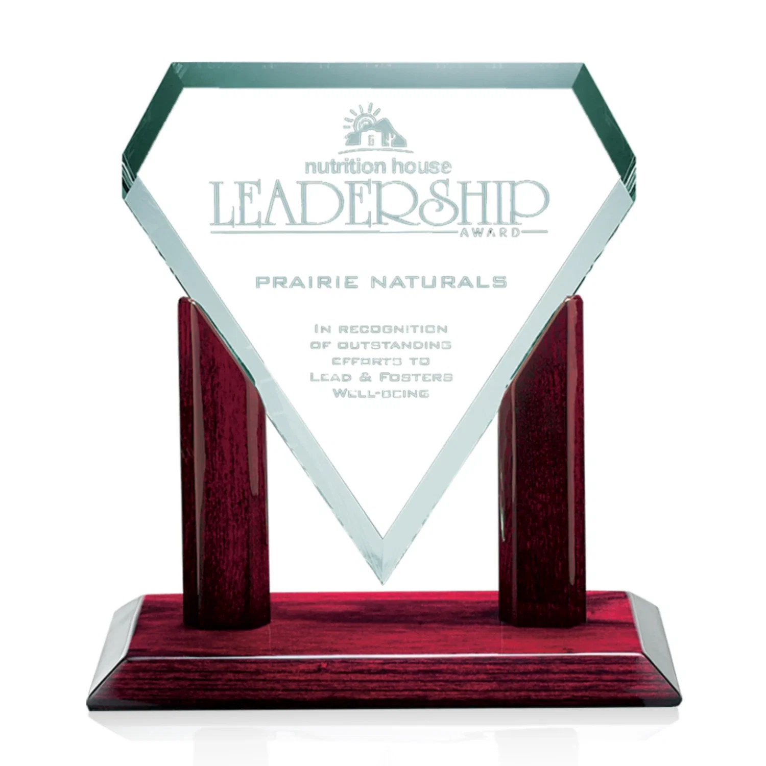 Custom Jade Glass Gemstone Award With Uncolored, Light-Catching Facets for sales achievement awards