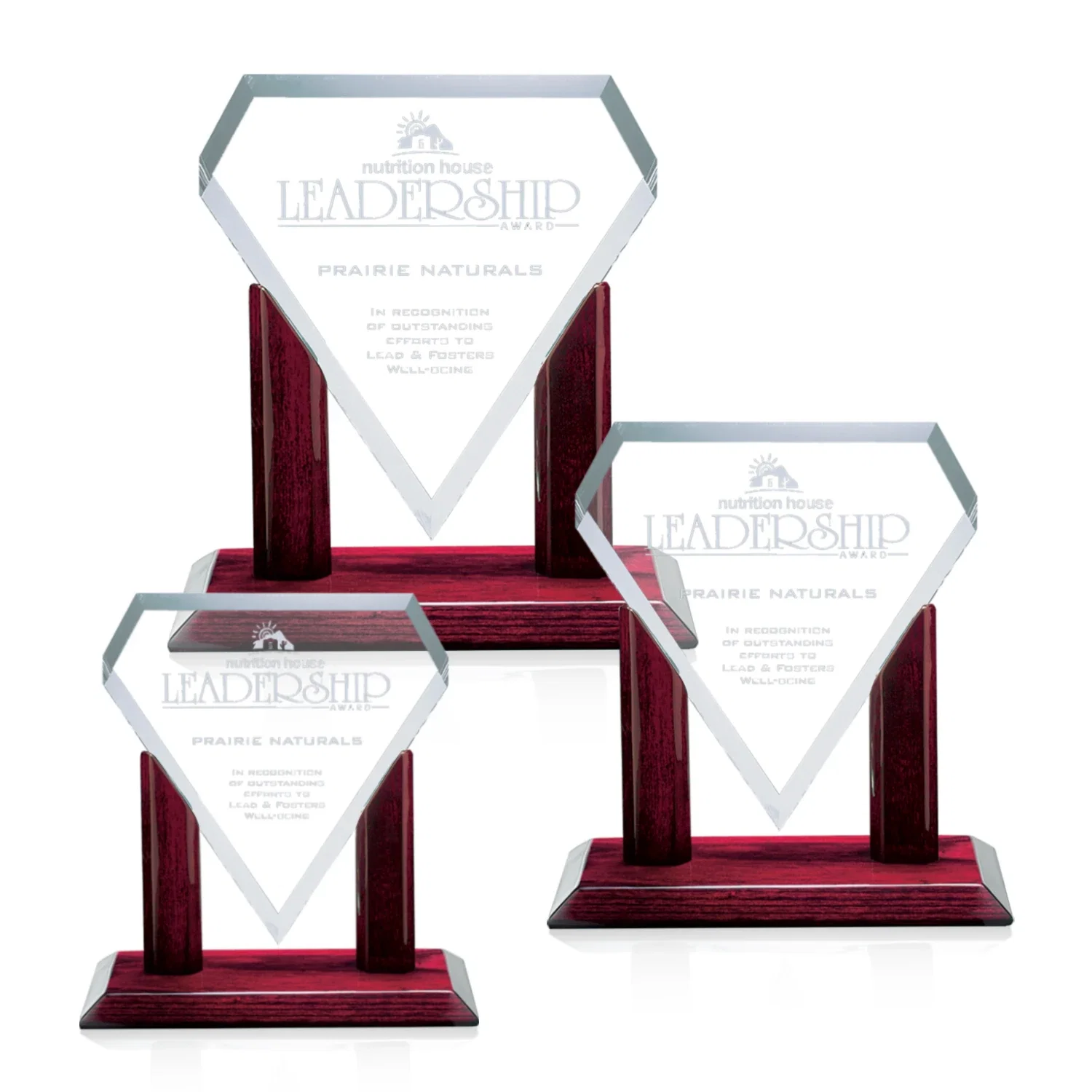 Custom Starfire Crystal Gemstone Award on Rosewood Piano-Finish Base for employee recognition