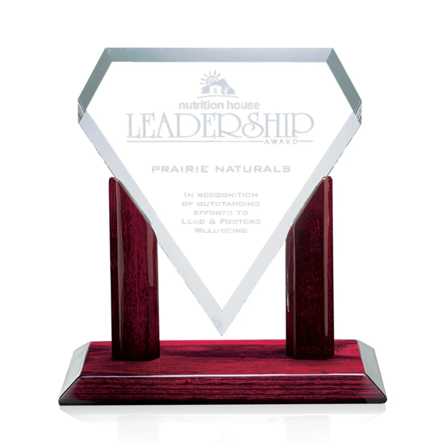 Custom Starfire Crystal Gemstone Award on Rosewood Piano-Finish Base for service anniversary gifts