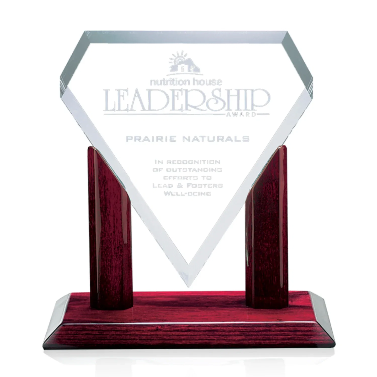 Custom Starfire Crystal Gemstone Award on Rosewood Piano-Finish Base for sales achievement awards