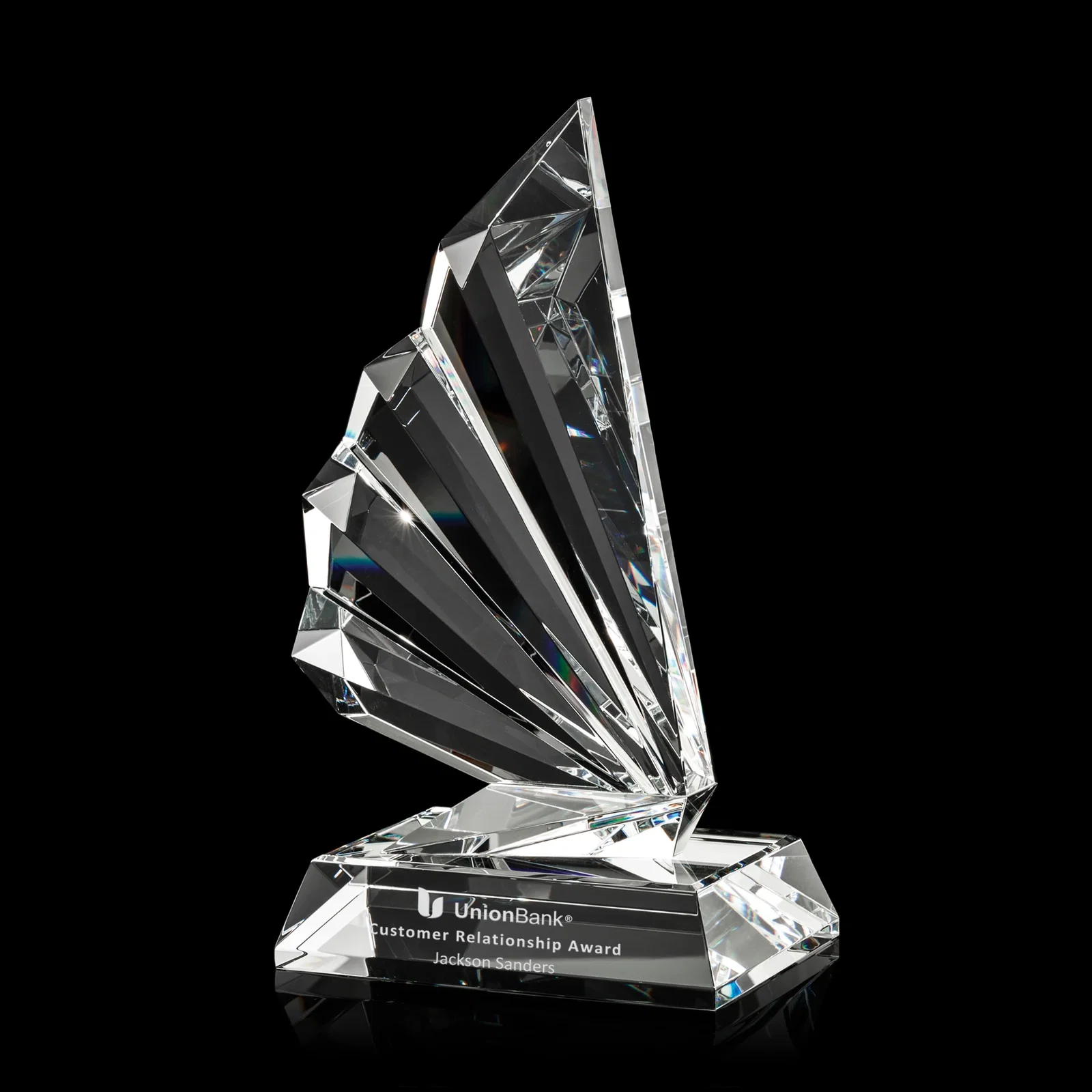 Custom Optical Crystal Wing Award With a Multi-Part Faceted Assembly, awards for service anniversary gifts