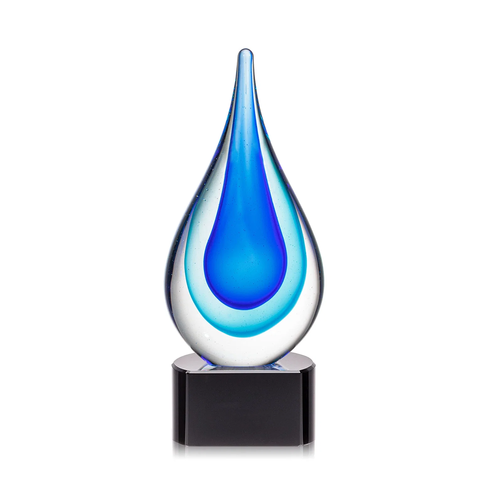 Personalized Clear Glass Teardrop Award With Blue Hues, Paragon Base for safety achievement programs