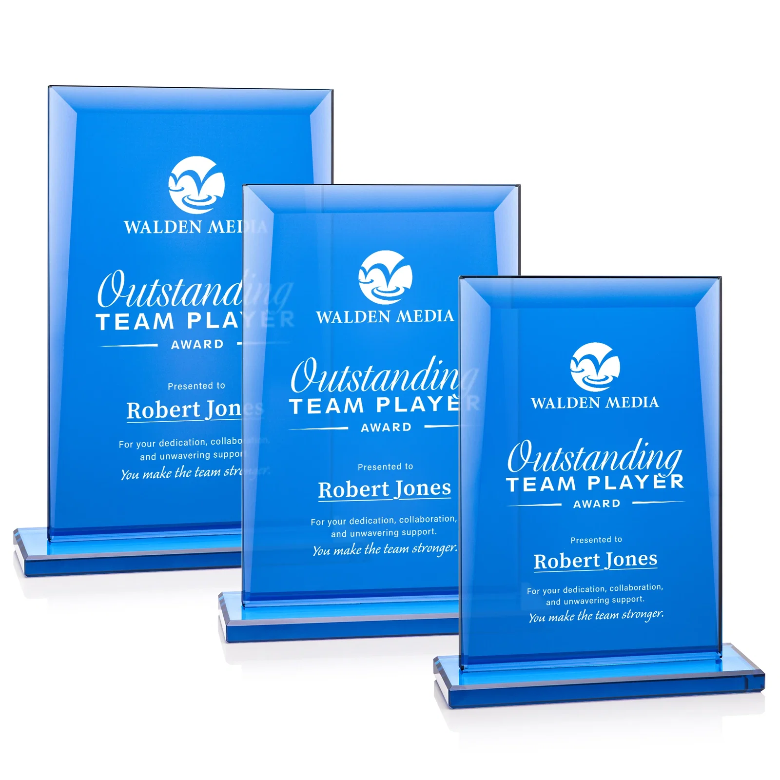Custom Solid Blue Starfire Crystal Rectangle Award, awards for employee recognition