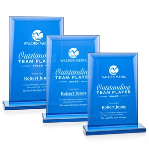 Solid Blue Starfire Crystal Rectangle Award