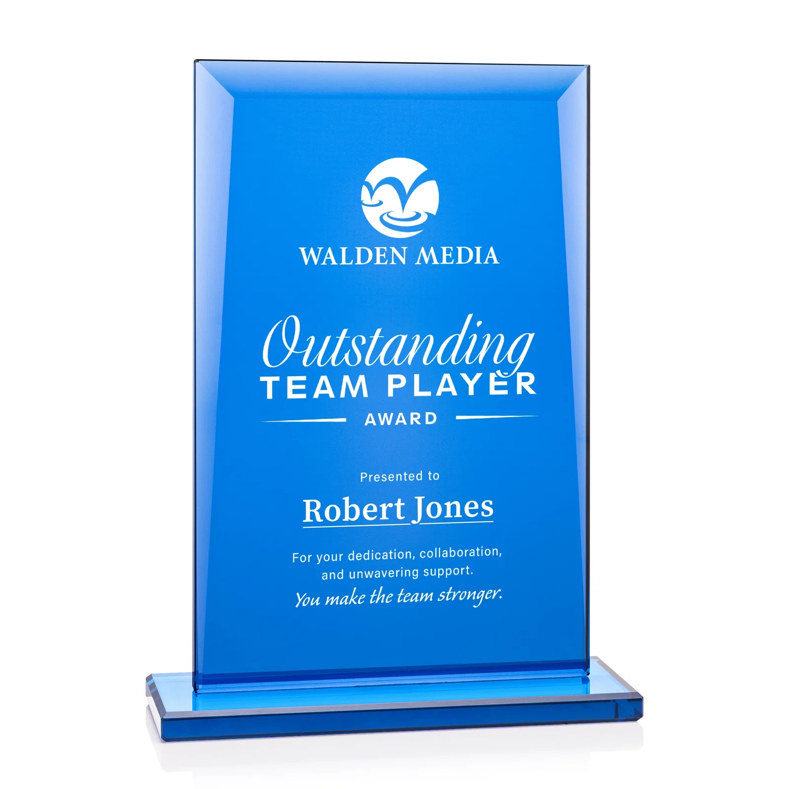Custom Solid Blue Starfire Crystal Rectangle Award, awards for sales achievement awards