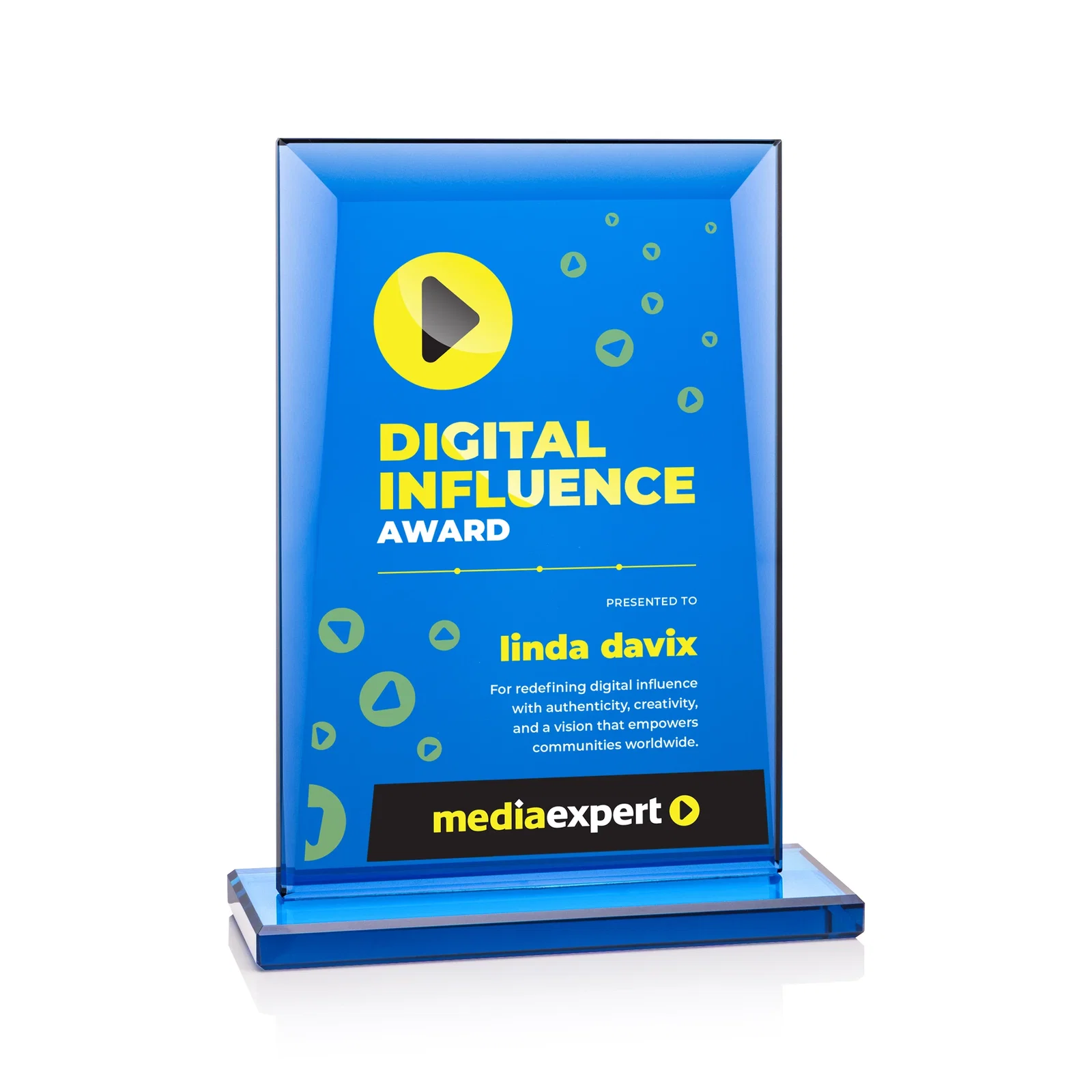 Custom Solid Blue Starfire Crystal Rectangle Award, awards for team milestone celebrations