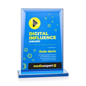 Solid Blue Starfire Crystal Rectangle Award