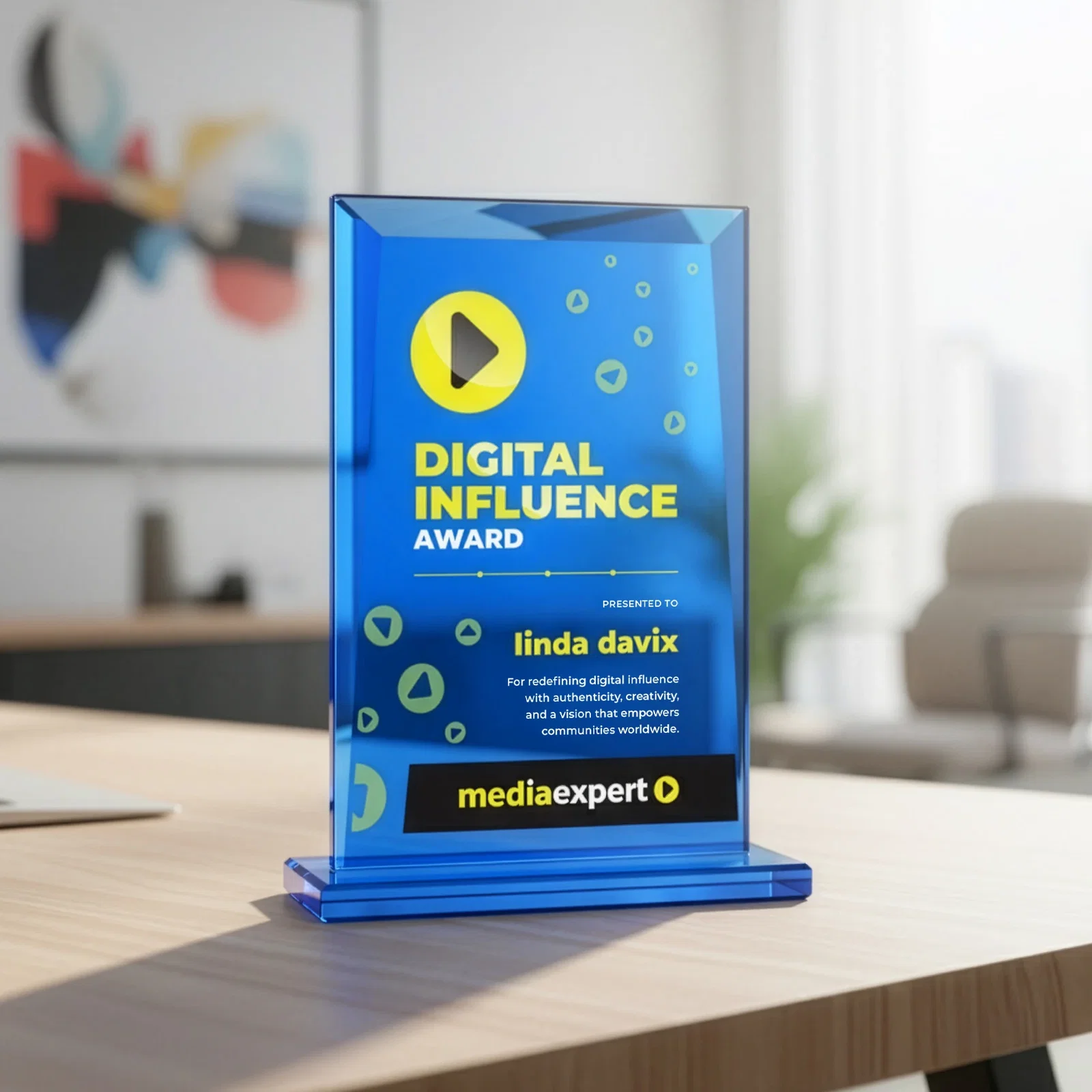 Custom Solid Blue Starfire Crystal Rectangle Award, awards for safety achievement programs