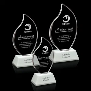Optical Crystal Flame Award on Deep-Beveled White Crystal Base