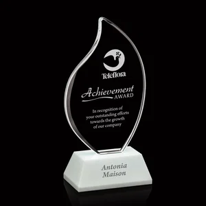 Optical Crystal Flame Award on Deep-Beveled White Crystal Base